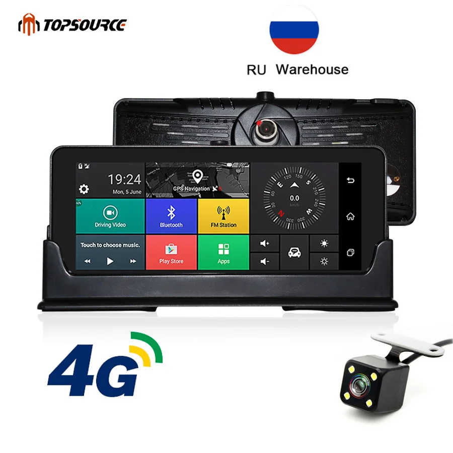 TOPSOURCE Автомобильный видеорегистратор gps 4G 6,8" Android 5,1 Автомобильная камера wifi Full HD 1080P видео регистратор видеорегистратор парковки мониторинг