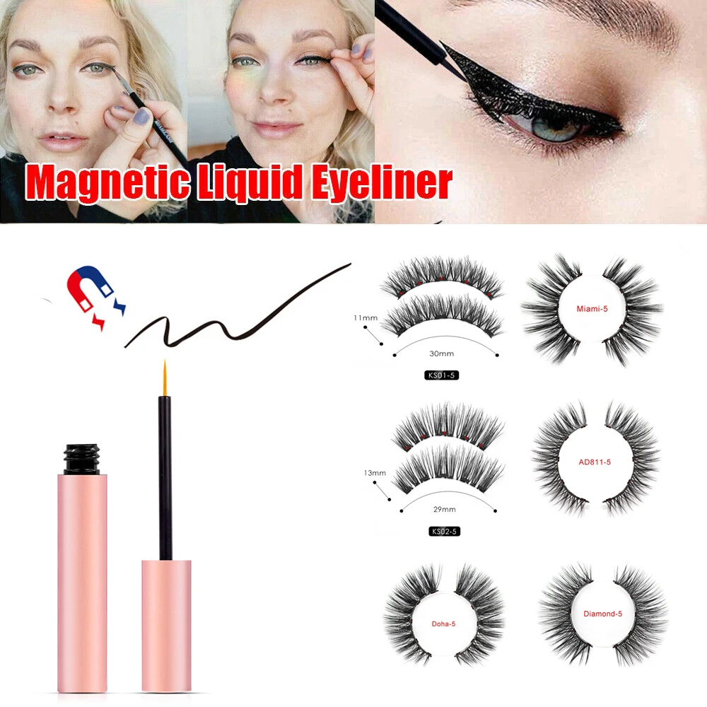 New Magnetic Eyelashes with A Set of Natural Eyelashes False Eyelashes Magentic Liquid Eyeliner+ A Tweezers Full Set TSLM2