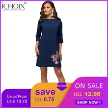 ICHOIX Autumn Winter Dress Elegant Floral Print Vintage Dresses Office Half Sleeve O-Neck Straight Mini Dress vestido mujer 2018