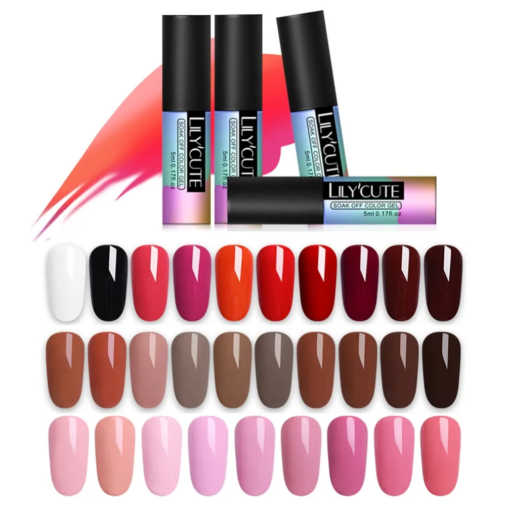 

LILYCUTE 1 Bottle 5ml UV LED Pure Color Gel Polish Long Lasting Red Grey Coffee Soak Off Nail Art Gel Varnish