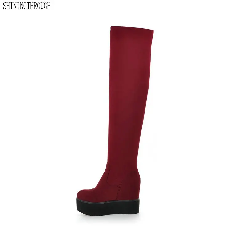 

New high heels platform over the knee high boots woman rouned toe black red blue ladies western boots party shoes woman