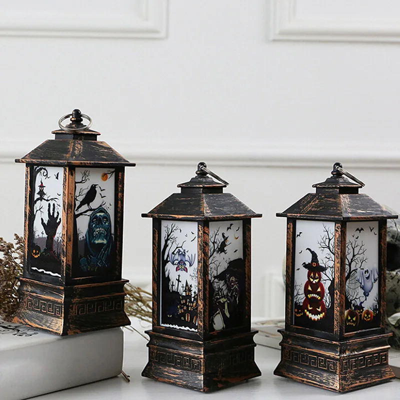 

8*8*20cm Artificial Flame light Small Oil lamp Halloween Pumpkins/Witch/Ghost Hand/Skeleton LED Light LED Party Supplies Decor