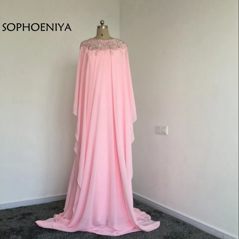 

Elegant Chiffon Yellow Evening dresses Long 2019 Hand beading Kaftan Evening gowns Plus size Saudi Arabia Party dresses