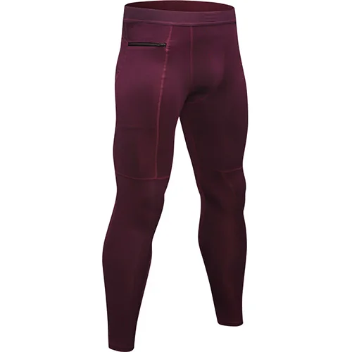 Новые компрессионные штаны на молнии с карманами для мужчин, быстросохнущие мужские спортивные штаны Леггинсы для бега одежда для фитнеса тренировок узкие брюки - Цвет: wine red