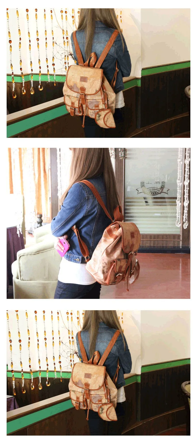 Модный винтажный высококачественный рюкзак с картой мира, женский кожаный рюкзак, рюкзак с принтом