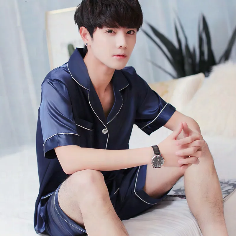 Большие размеры, M-2XL, атласная Шелковая пижама, длинная для мужчин ...