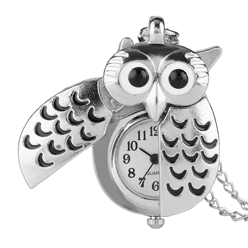 Cute Silver Vintage Night Owl Loverly Pendant Mini Small Quartz Pocket Watch Women Lady Girl Necklace Animal Clock Birthday Gift (4)