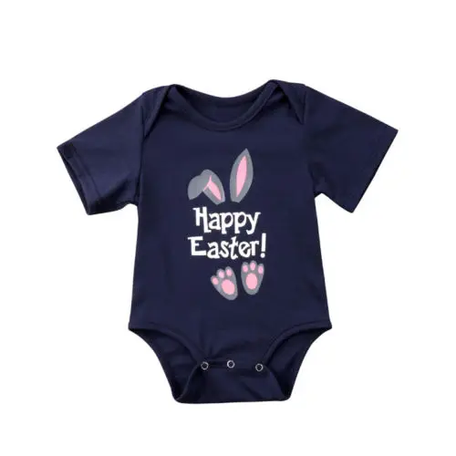 

Cool Newborn Baby Girls Boys Easter Bodysuits Bunny Ears print cotton Jumpsuit Clothes Outfits short sleeve blue Bodysuits 2018