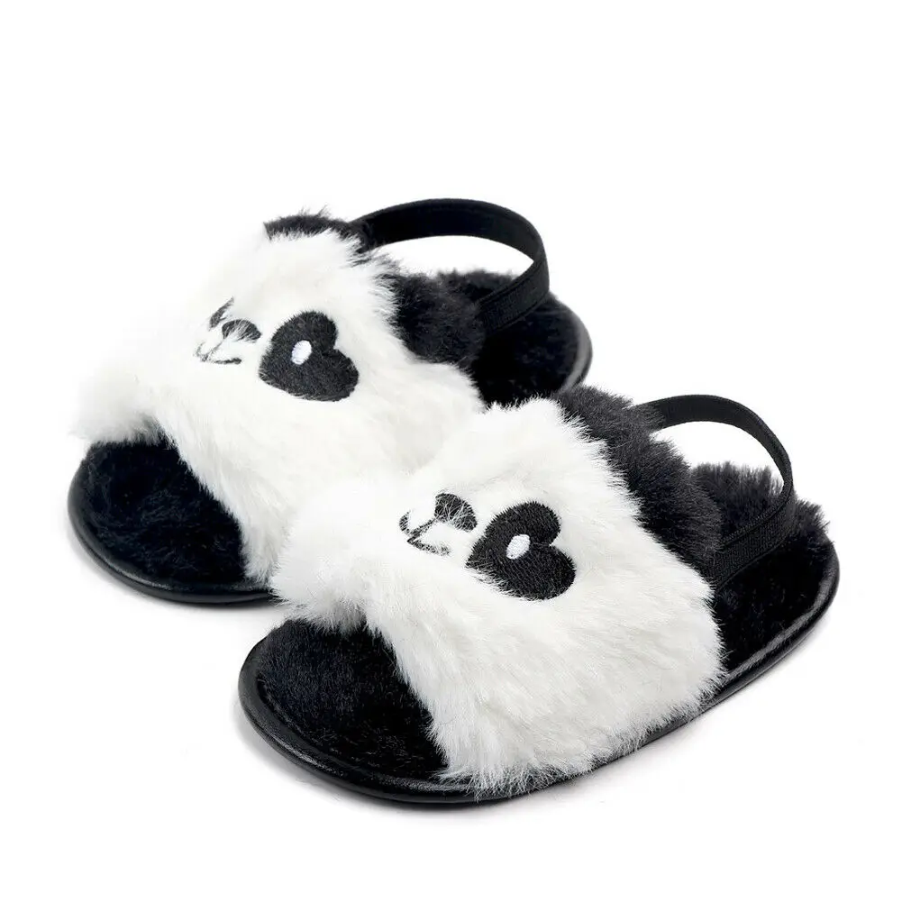 

2019 Fashion Infant Baby Boy Girl Soft Sole Sandals Toddler Fur Shoes Bow-Knot Sandal Panda Cute Flock Slippers Trainers 0-18M