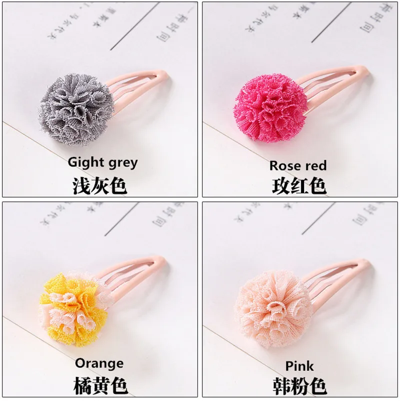 1pcs 5cm Hairpins Snap Hair Clips for Children Girls Hair Accessories Baby Cute Hair Clip Pins Gauze ball Color Metal Barrette