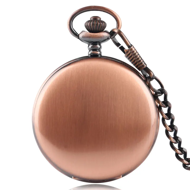 Antique Stylish Smooth Red Copper Case Pocket Watch Quartz Fob Chain Pendant Gift For Men Women