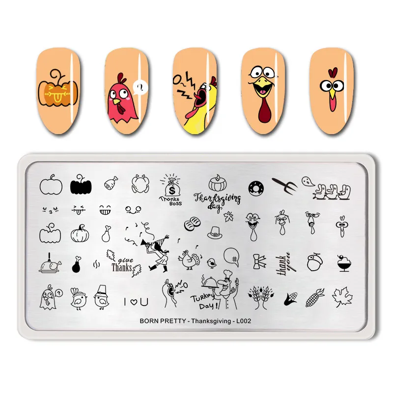 

BORN PRETTY Thanksgiving Stamping Template Turkey Pattern Nail Art Stamping Image Plate Rectangle Nail Template Stencils Tools