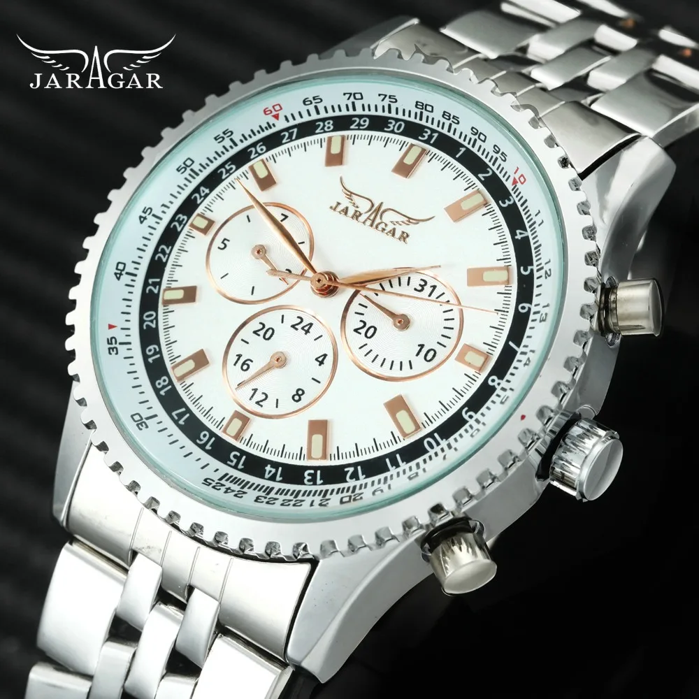 JARAGARTopBrandLuxuryAutoMechanicalWatchMenChronograph3Dials