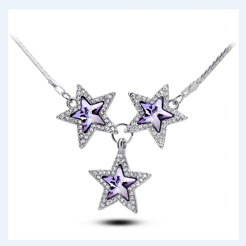 

Austria Crystal five pointed stars pendant necklace top quality charm women girl party fashion jewelry free shipping tiger totem