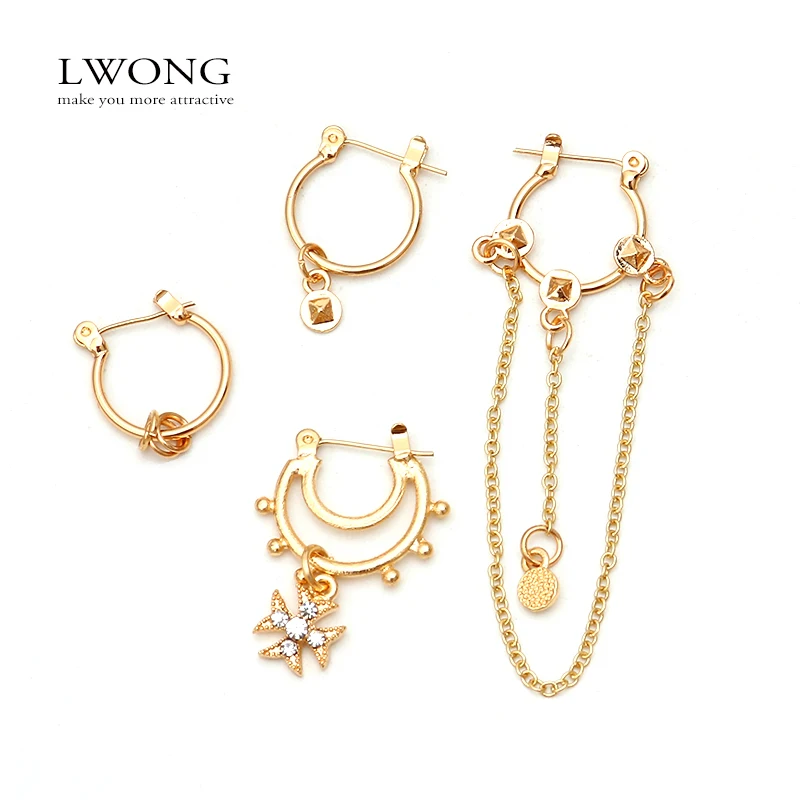 

LWONG 4Pcs/Set Trendy Gold Silver Color Small Hoop Earrings Set Ear Piercing Huggie Earrings for Women Jewelry Bijoux Brincos
