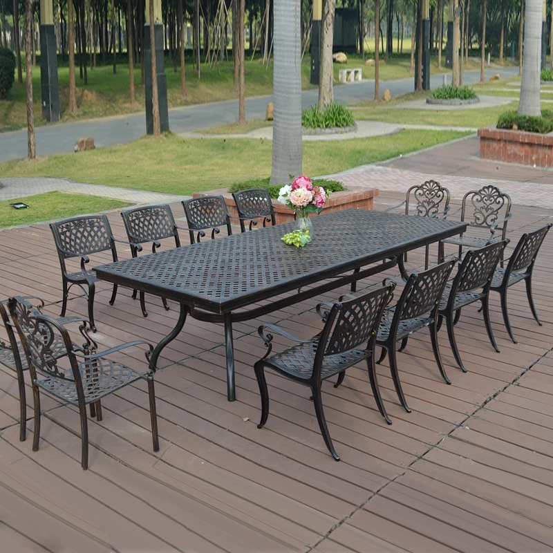 Elegant Outdoor Dining Set Rattan Gl Top Tables And Chairs In 13 Piece Cast Aluminum Patio Furniture Garden Outdoor Transport By Sea
