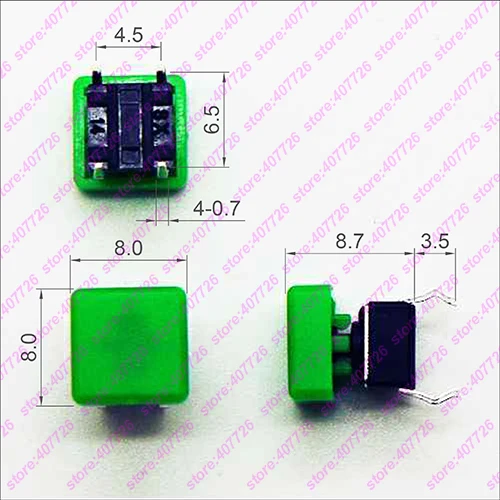 10 шт. 6X6X7,3 мм(H = 8,7 мм с крышкой) 4PIN DIP& SMD Мгновенный Такт Кнопка Верхняя квадратная головка тактические ключи переключатель мини кнопка