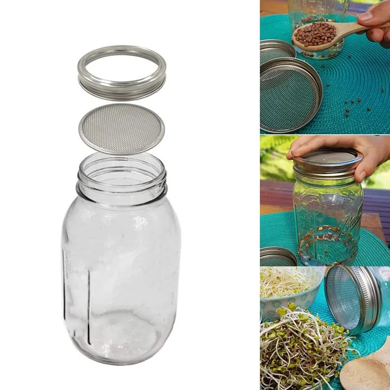 

1 Set Silver Stainless Steel Strainer Filter Net Cover Seed Sprouting Screen Sprouting Lids For Round Mouth Canning Jar