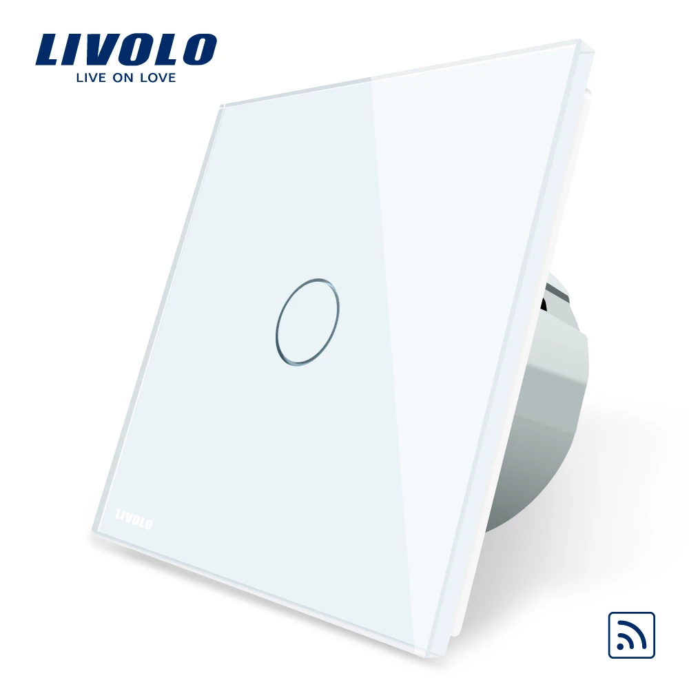 Free Shipping Livolo EU Standard Remote Switch White Crystal Glass Panel 110 250V Wall Light Remote