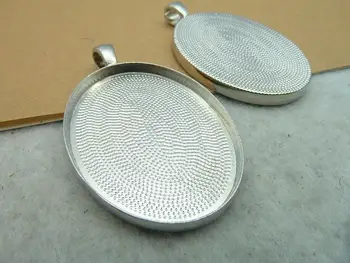

10pcs/lot)Inner Size:30x40mm Metal/Alloy White K Blank Tray Pendant Cameo Cabochon diy Jewelry Base Settings Findings