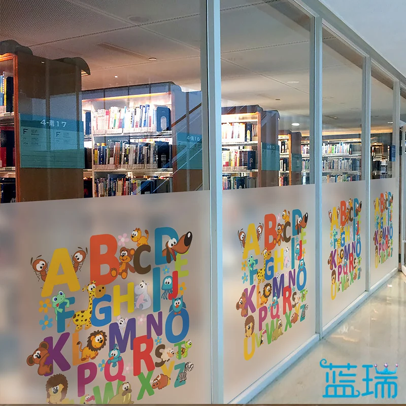 

Custom No glue electrostatic scrubs translucent 24 animal English letters Frosted Window Films window sticker