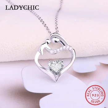 

LADYCHIC 925 Sterling Silver Crystal CZ Pendant Fashion Love Heart Mom Baby Child Necklace Thanksgiving Day Jewelry Gift LNS1013