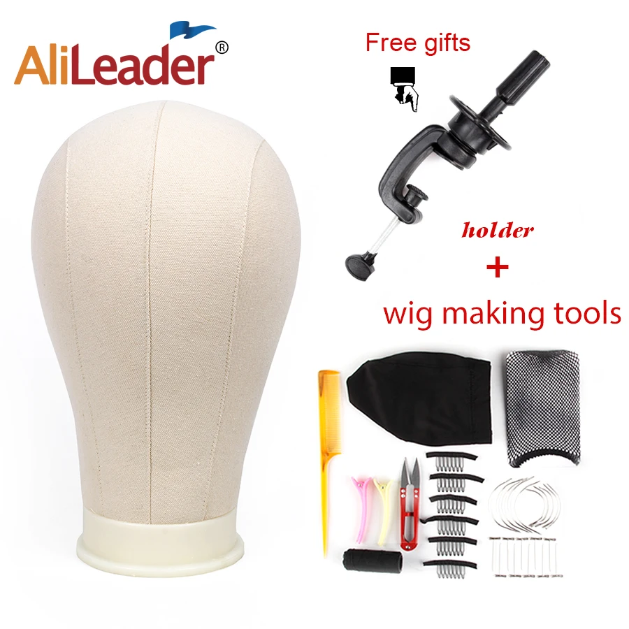 

11 PCS/SET Professional Wig Making Tools Mannequin Wig Stand Holder with Canvas Block Head Wigs Cap Comb Needle T pins Thread