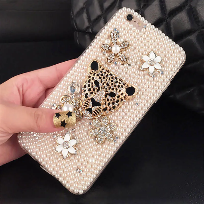 For Samsung A5 A7 2016 2017 A6 Plus 2018 A8 Star Glitter Vintage leopard head Pearl Rhinestone Phone case Soft Rubber Back cover |