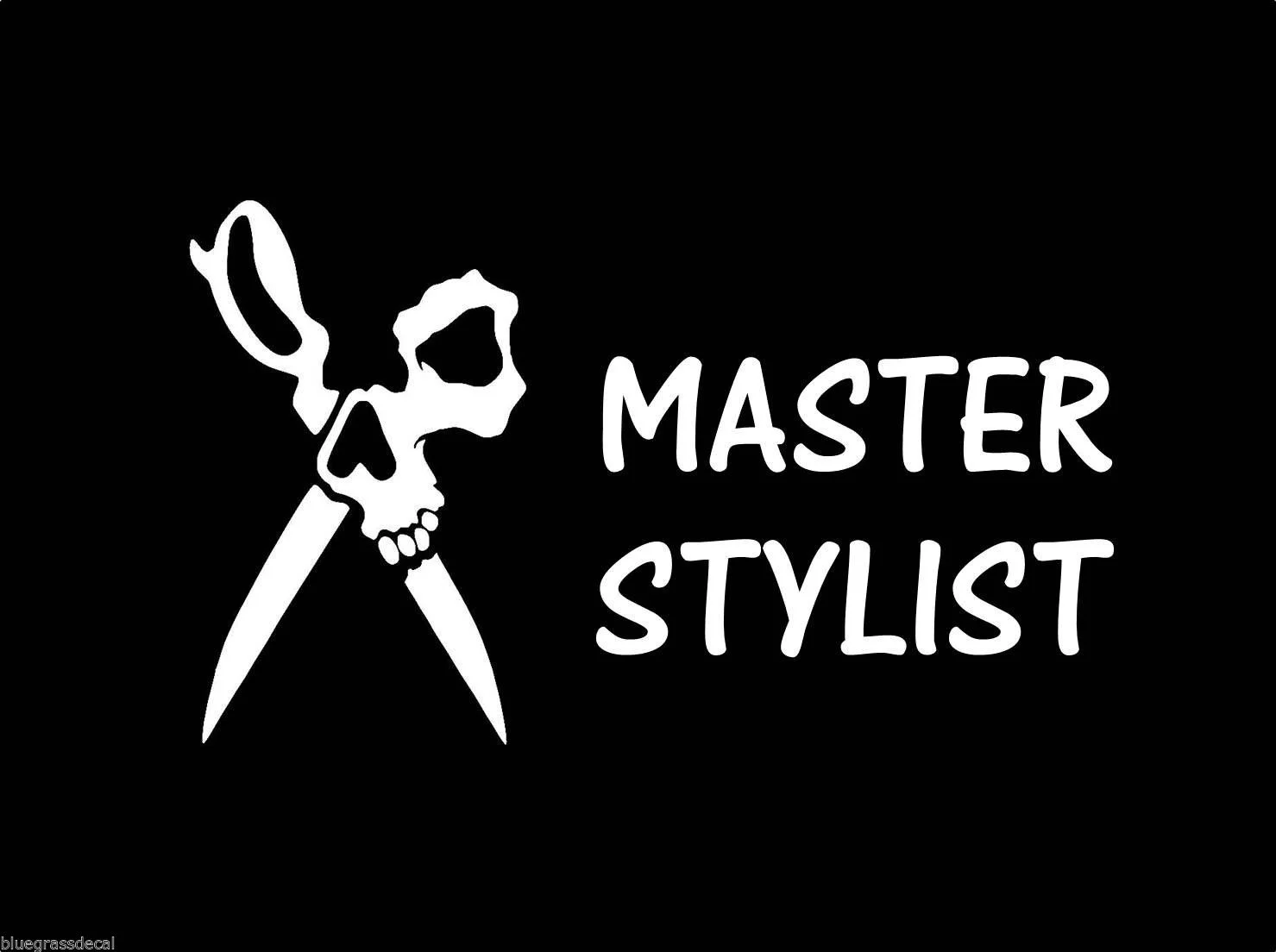 For Master Hair Stylist Hairdresser Skull Scissors Window Decal
