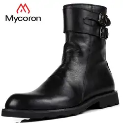 MYCORON мужские тактические военные ботинки роскошный продукт круглый носок молния обувь удобная кожаная мужская обувь Erkek Ayakkabi