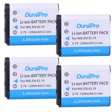DuraPro – batterie Li-ion pour appareil photo, pour Nikon S2500 S100 S2600 S3100 S3200 S3300 S4100 S4200 S4300 S6600, 4 paquets, EN-EL19 EN EL19