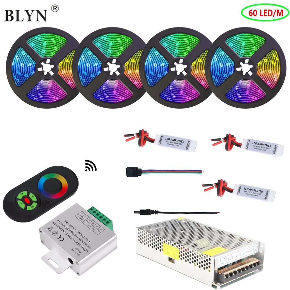 cheap 5050 RGB LED Strip 60LED M Waterproof Rope Ceiling Tape Light In Line 5 30M 2.4G RF Remote RGB Controller DC12V LED Power Supply