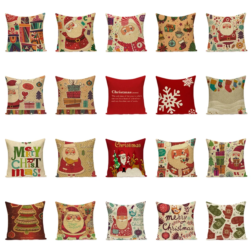 

Santa Claus Cushion Cover Merry Christmas Cotton Decorative Throw Pillows Cover Home Decoration Accessories for Living Room
