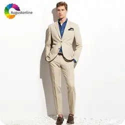 Slim Fit бежевый для мужчин костюмы Свадебные Terno смокинги для жениха одежда 2 шт. (куртка + брюки девочек) Пром дружки блейзер