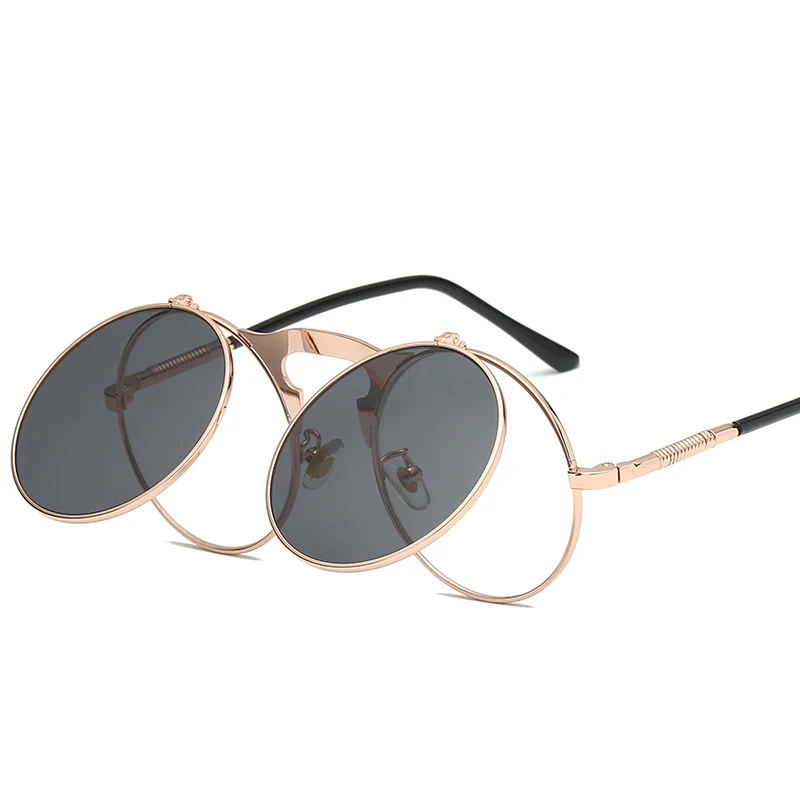 

Round Flips Steampunk Sunglasses Men Vintage Flip Up Sunglasses Women Mirror Sunglasses Brand Designer Rock Punk Glasses Mens