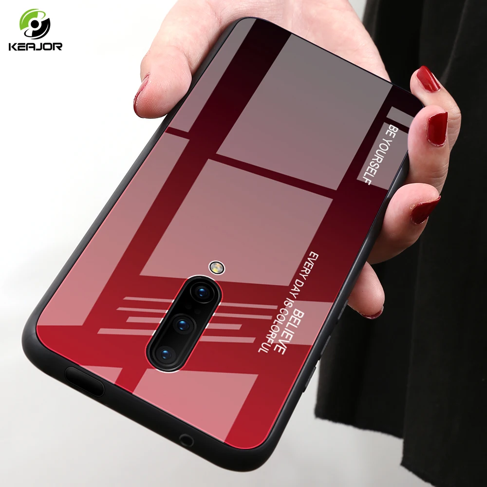 

Keajor Phone Case For Oneplus 7 Pro Case Gradient Tempered Glass Bumper Fundas Luxury Back Cover For One plus 7 Oneplis 7Pro