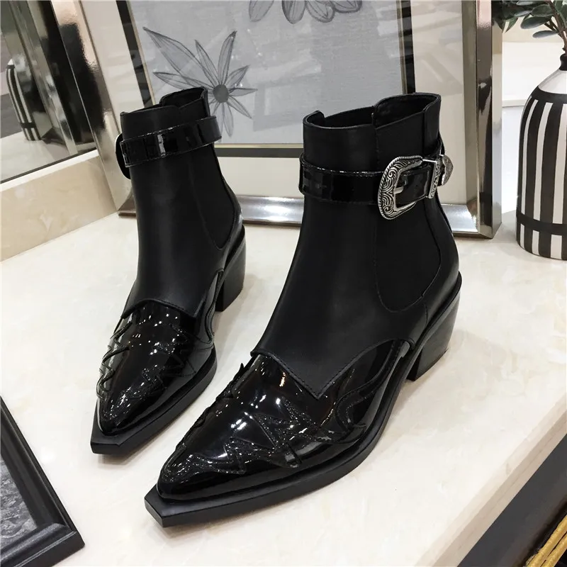 Feminino Rom Mujer Damen Ferse Pic Sapato as Frauen Pic Flut Schuhe As Metall Leaher Botas Spitz Chunky Neue Mode Stiefel Zcyd1qFRZ