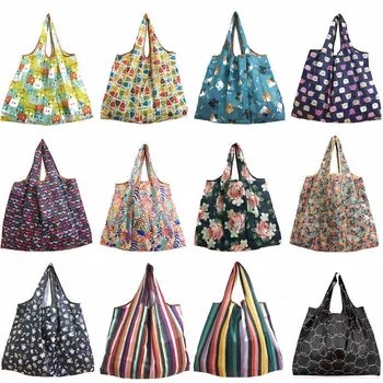 

2019 New Women Foldable Recycle Shopping Bag Eco Reusable Shopping Tote Bag Cartoon Floral Fruit Vegetable Grocery Handbags