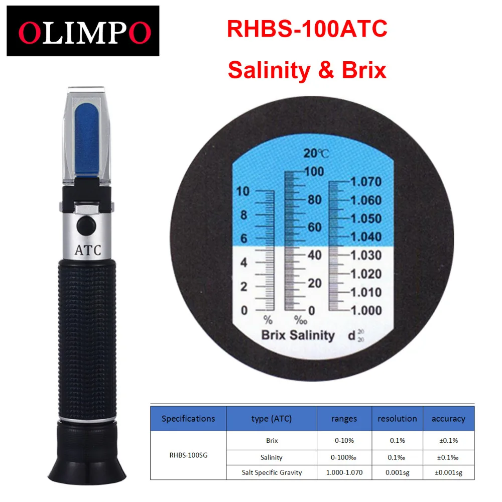 

olimpo 3in1 Refract Meter Salinity RHBS-100SG Triple Scale & Brix 1-10% Salinity 1.000-1.070SG Aquarium Sugar Food