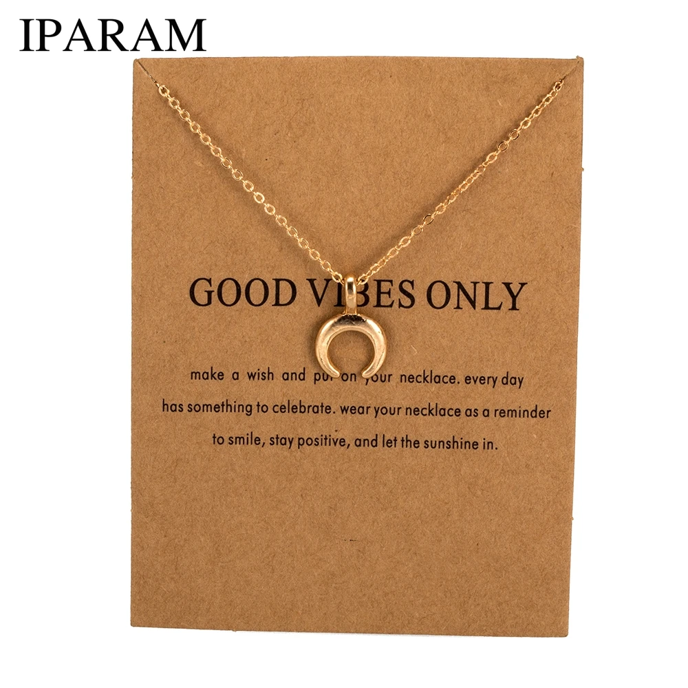 

IPARAM Hot selling fashion jewelry Crescent horns moon Simple pendant necklace party gift for women girl Collier de lune femme