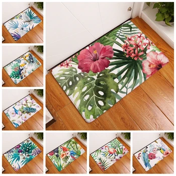 

Floor Mats Flower Leaf Pattern Bird Printed Bathroom Kitchen Carpet House Doormats For Living Room Anti-slip Rug