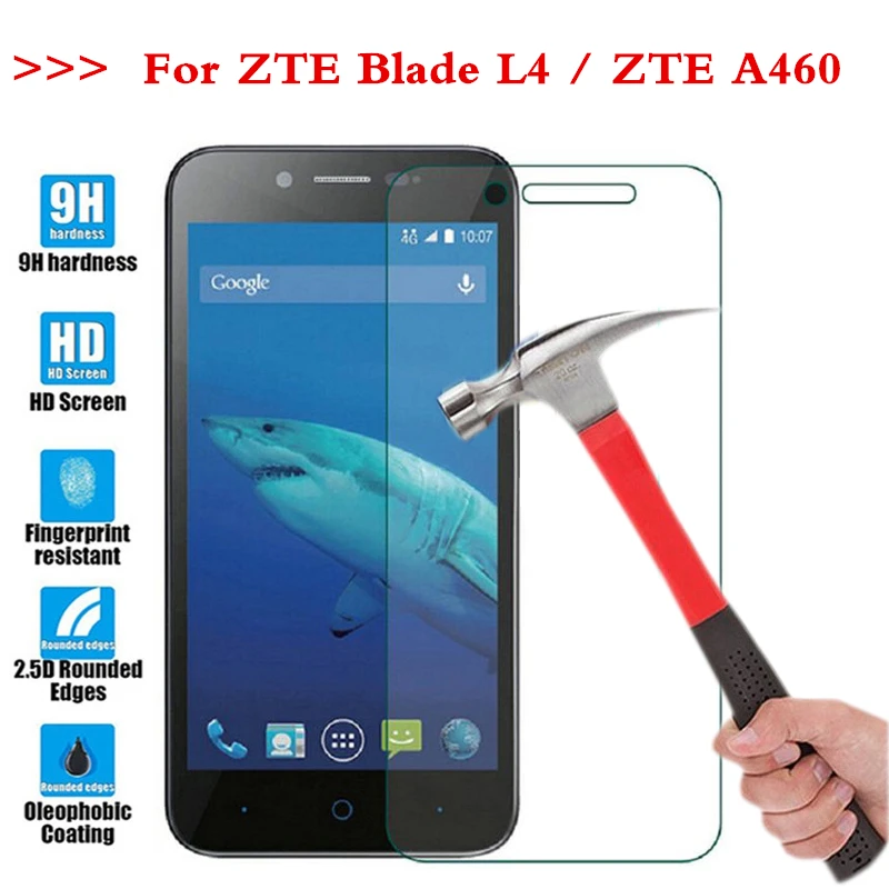 

(TaiRuiXing) Screen Protector Film 0.3mm 9H 25D Front Premium Tempered Glass For ZTE Blade L4 A460 zte l4 Cover