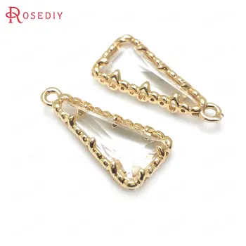 

(36416)6PCS 21x10MM 24K Champagne Gold Color Brass with White Glass Wave Edge Long Triangle Shape Charms Pendants Diy Findings