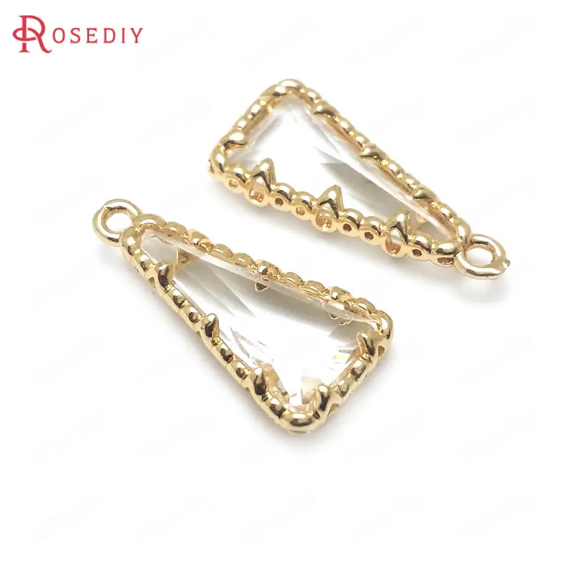

(36416)6PCS 21x10MM 24K Champagne Gold Color Brass with White Glass Wave Edge Long Triangle Shape Charms Pendants Diy Findings