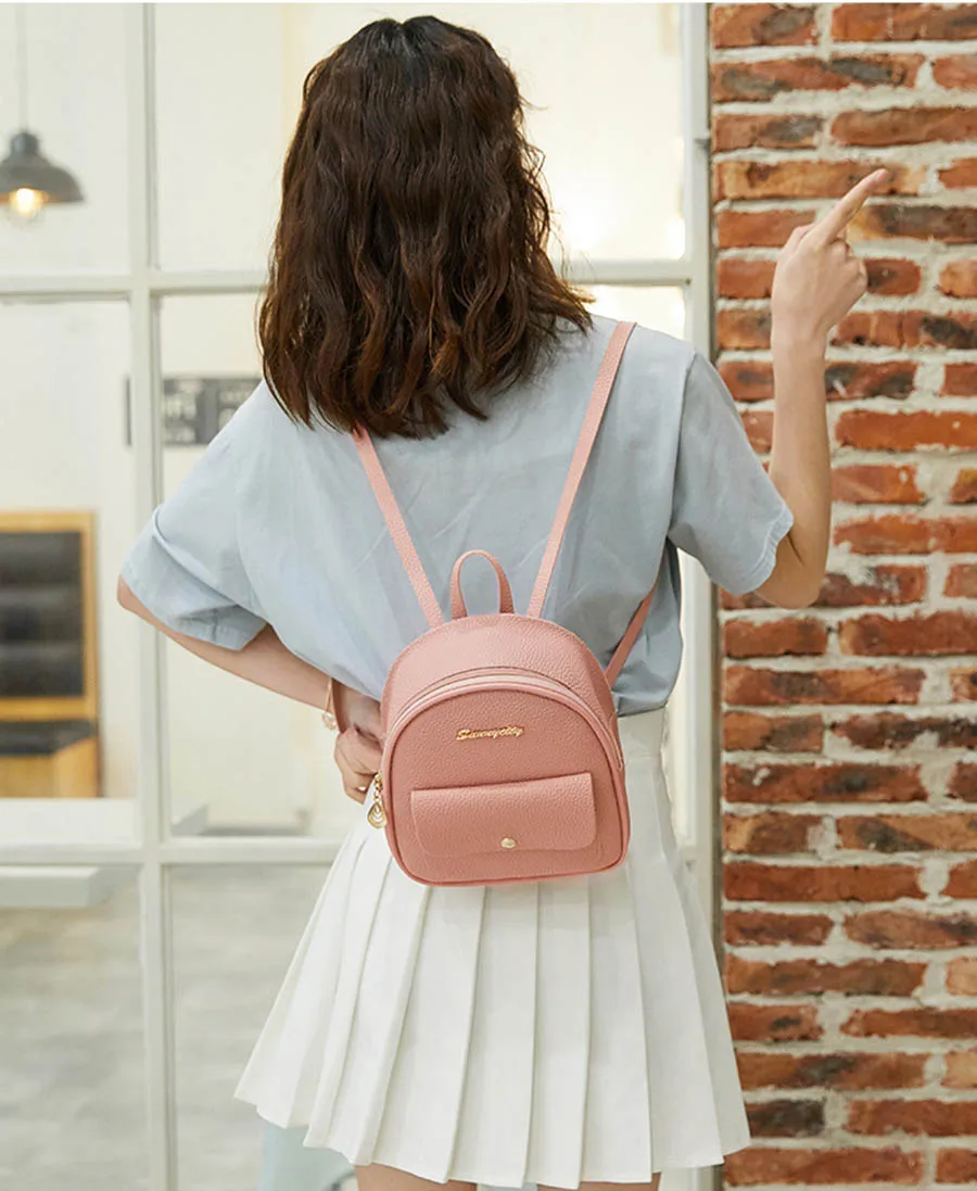 Mara's Dream New Lychee Shoulder Bag Small Fresh Shoulder Bag Solid Color Zipper Buckle Multi-function Small Backpack