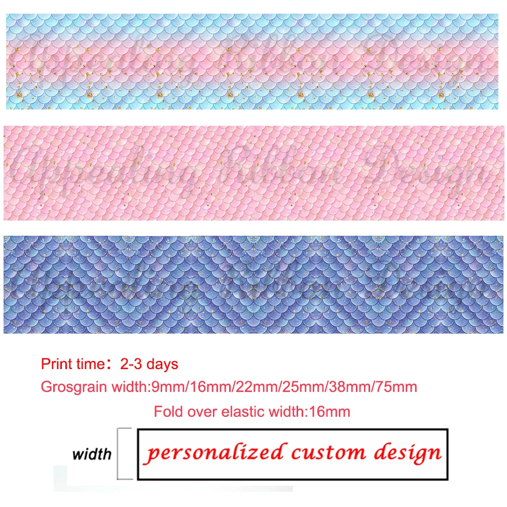 

Изготовленный на заказ 16 мм-75 мм Русалка рыбьей чешуи печатные враг эластичная лента Grosgrain 50 ярдов diy Детские Луки, лента для волос в подарок, упаковочной ленты