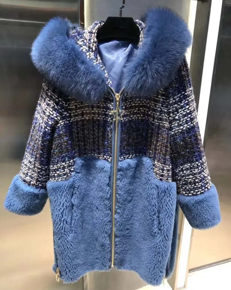 

Fashion wool abrigos mujer invierno 2018 with hood design women coat fox fur collar decoration casaco feminino woollen coats