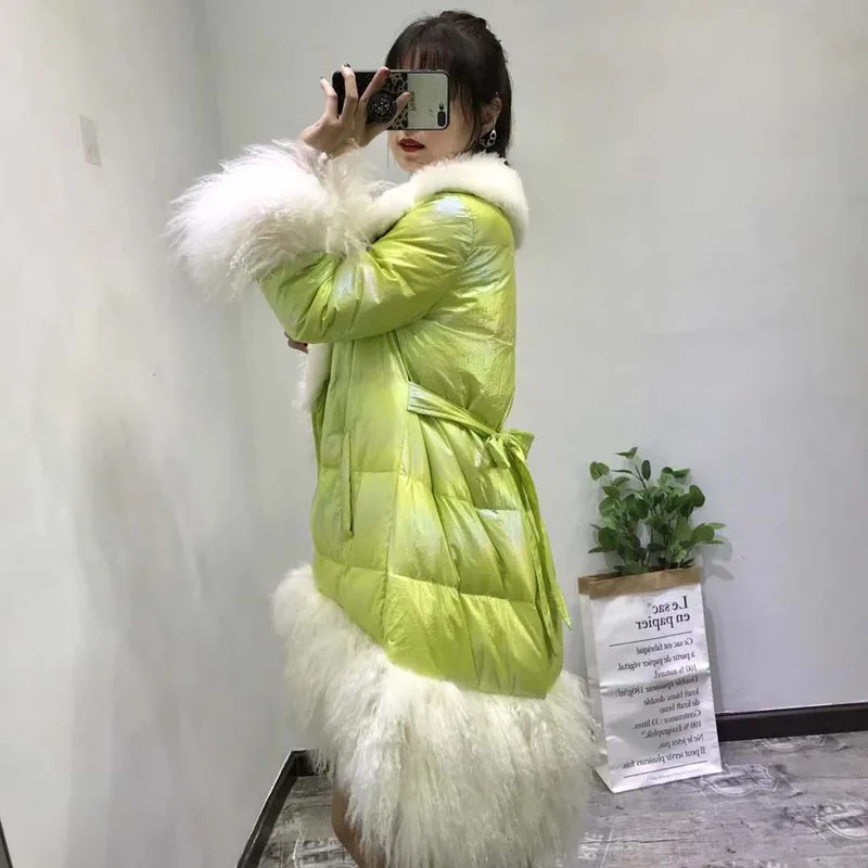 Abrigo mujer down jacket thick warm winter coat women 2019 new fashion long parkas silver with big geniune sheep fur collar