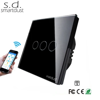 

Smartdust EU Wifi Switch, 3 Gang Tuya Smartlife APP Control Light Interruptor, Alexa Google Compatible Glass Smart Home Switch