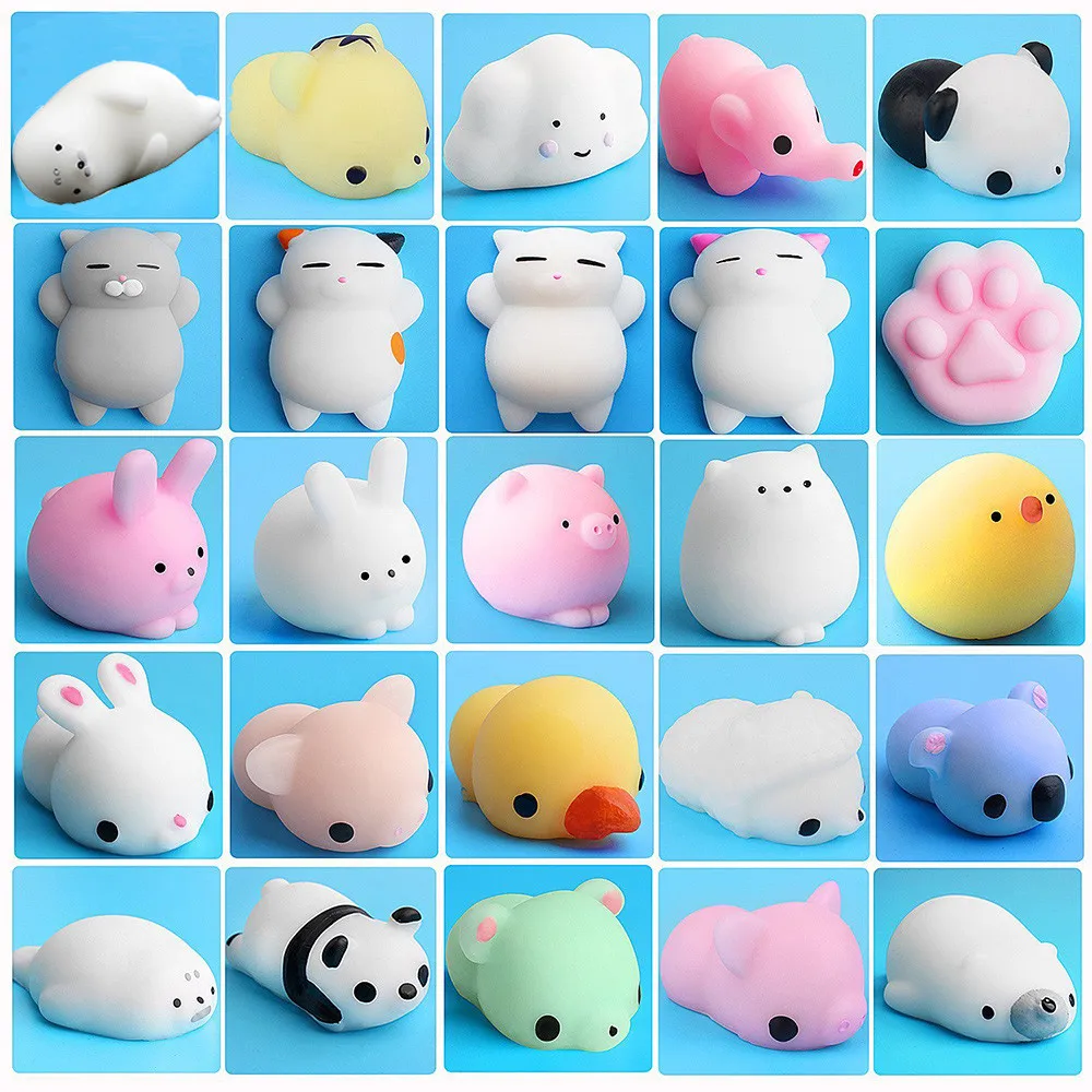 

25PCS Set Cute Mochi Squishy Cat Squeeze Healing Fun Kids Kawaii Toy Stress Reliever Decor car house show window cafe Toys